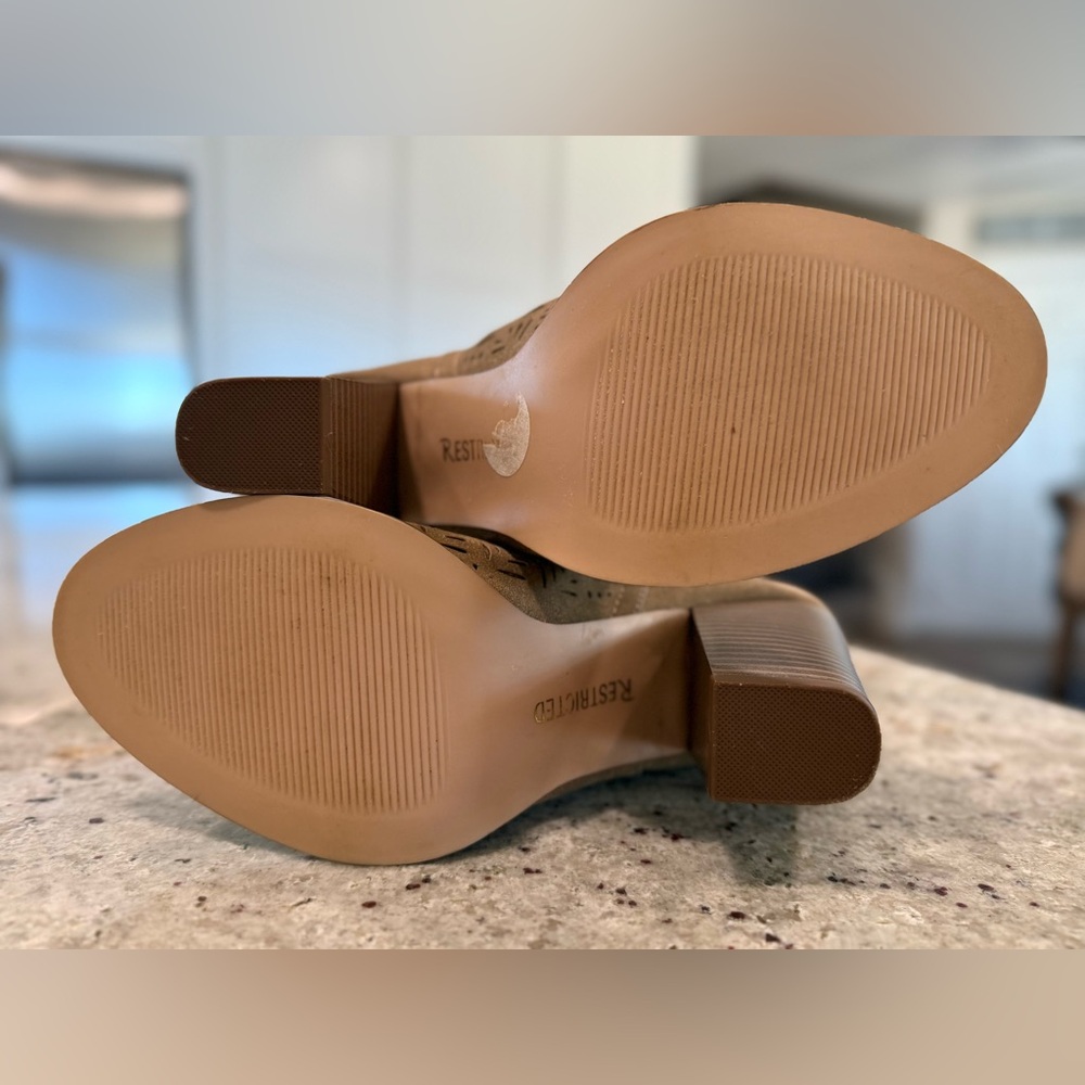 Restricted Perforated Tan Peep Open Toe Ankle Booties Boots - Picture 10 of 10
